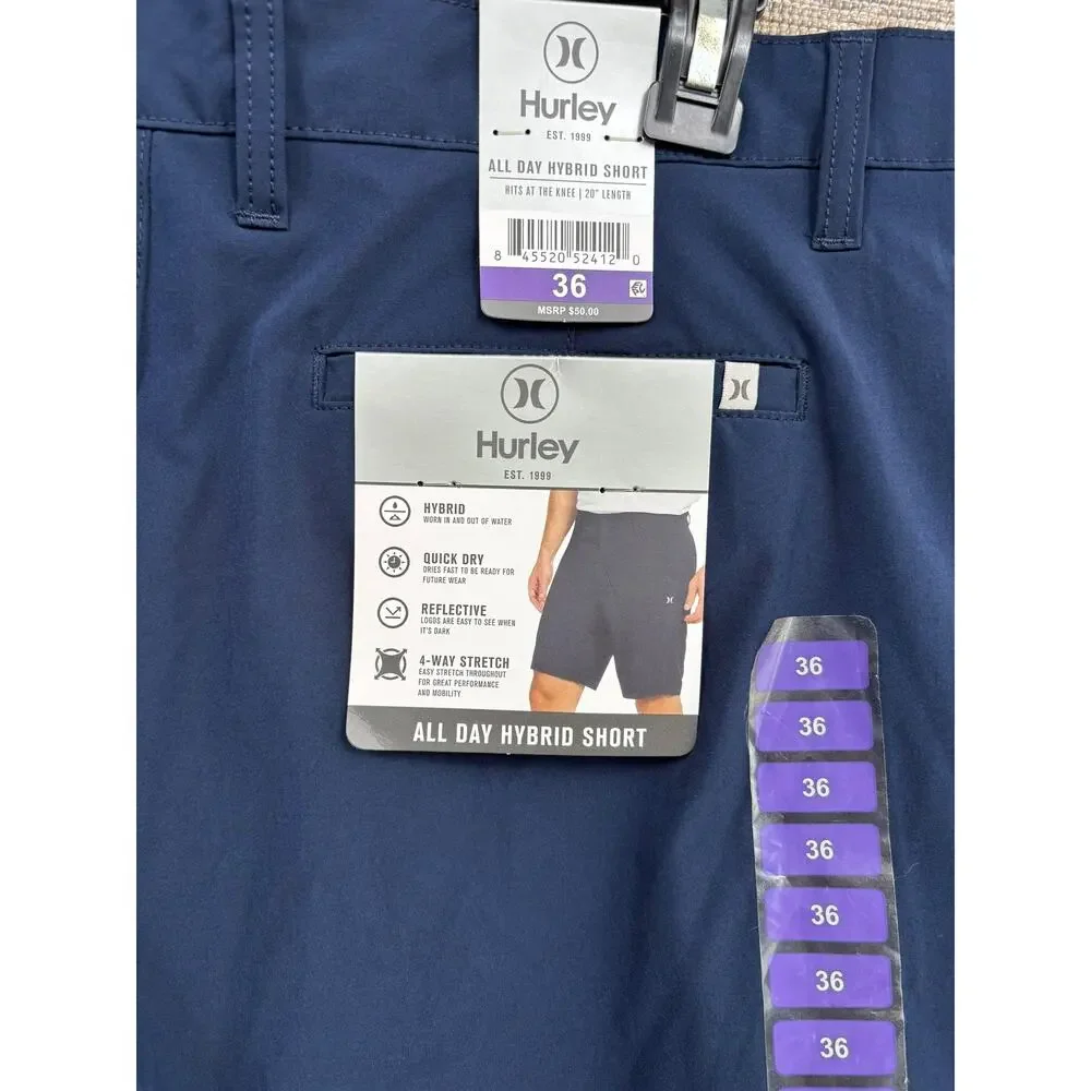 Hurley All Day Hybrid Shorts Mens 36 Blue Quick Dry 4-Way Stretch Lightweight